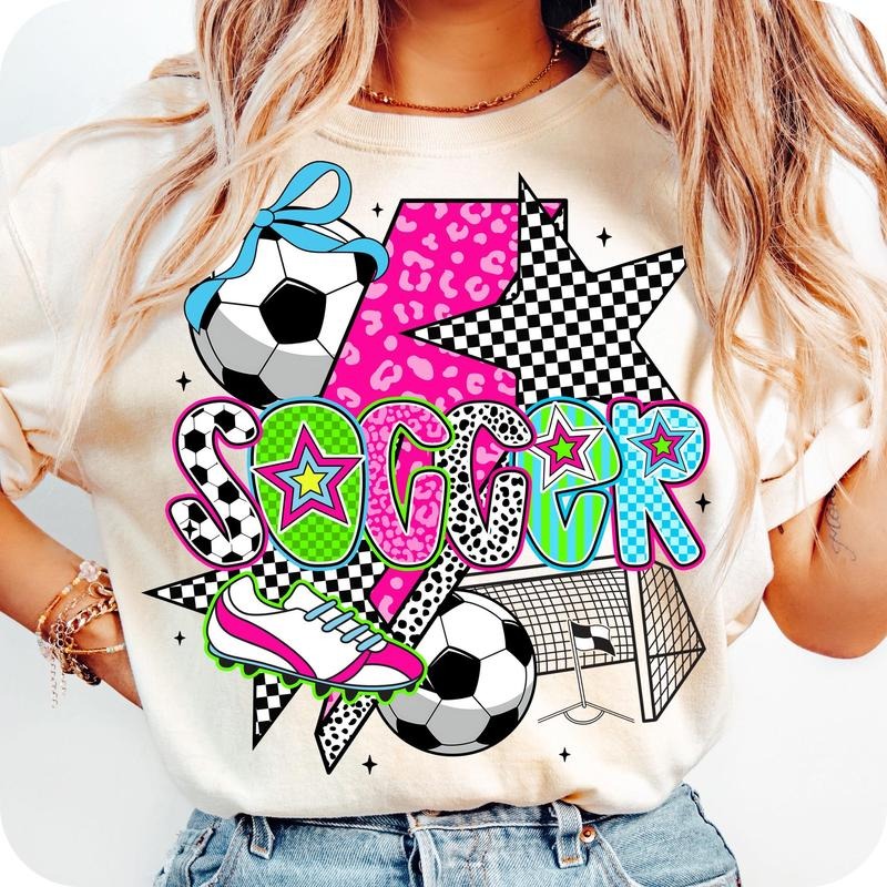 [Sale To 45% Off] Preppy Soccer T-Shirt, Soccer Coquette Shirt, Soccer Mama T-Shirt, Game Day Shirt, Checkered Soccer Shirt