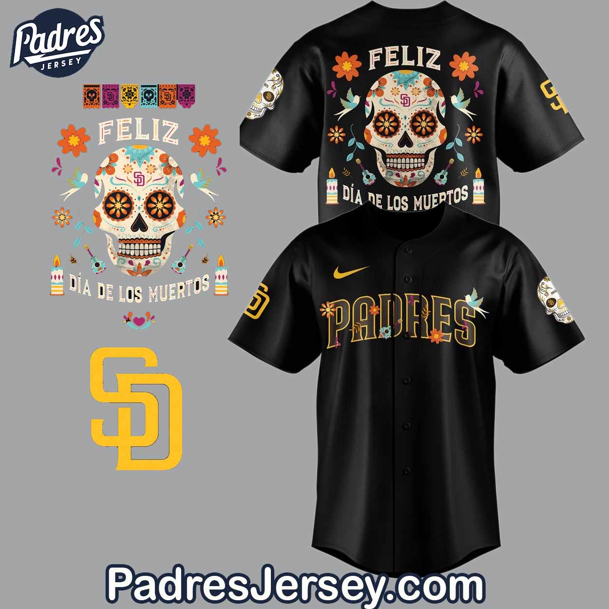 San Diego Padres Dia De Los Muertos Black Baseball Jersey - Padres Jersey Oasis: Elevate Your Baseball Style Game