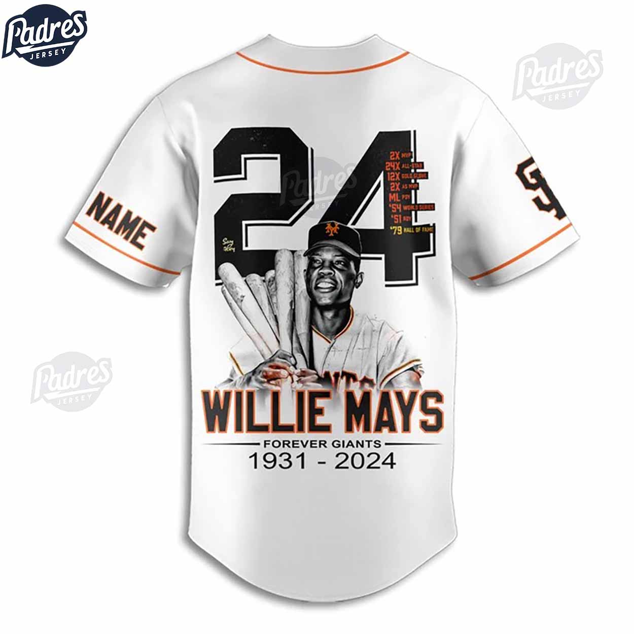 San Francisco Giants Willie Mays Custom Baseball Jersey Style - Padres Jersey Oasis: Elevate Your Baseball Style Game