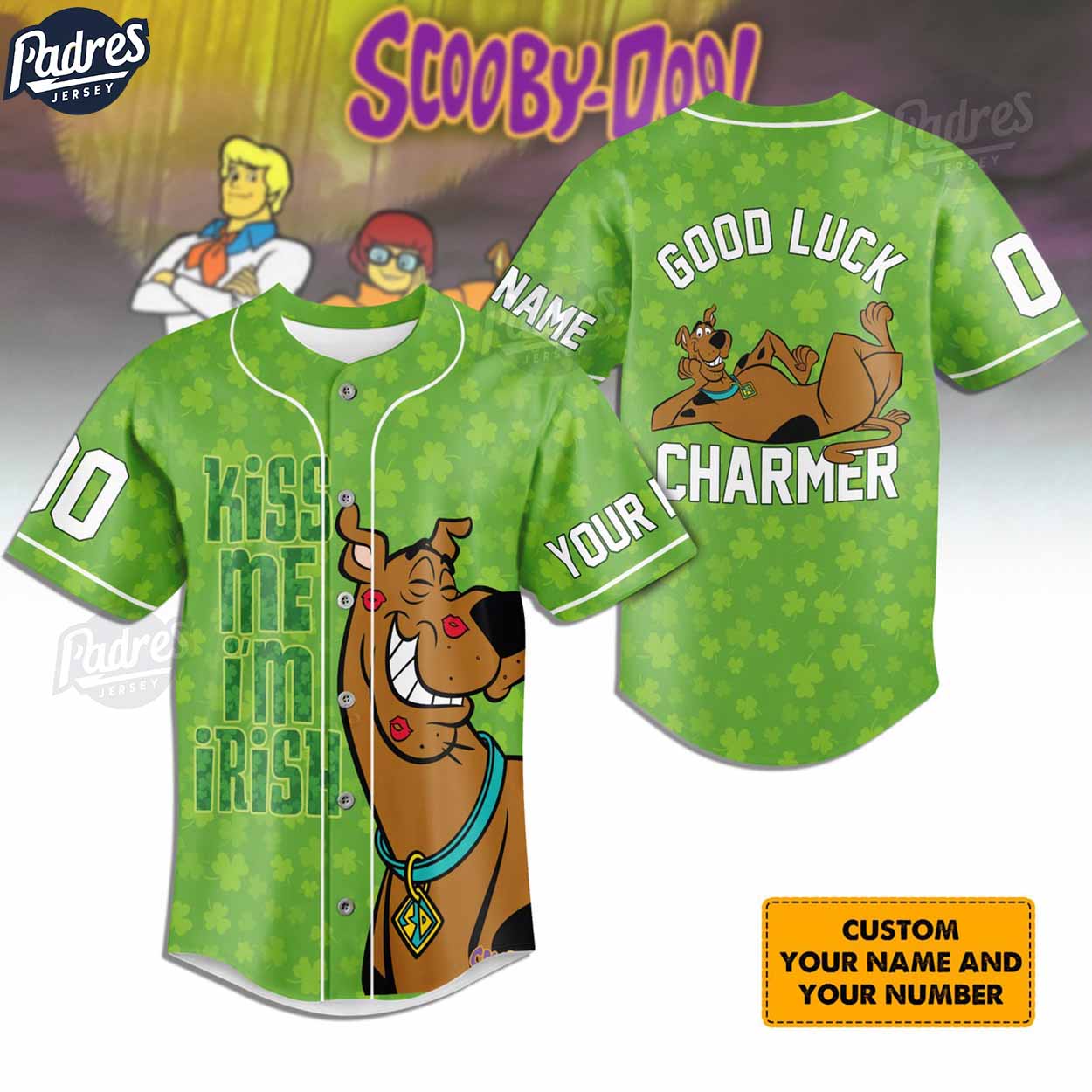 Scooby Doo Kiss Me i'm irish St patrick's Day Custom Baseball Jersey - Padres Jersey Oasis: Elevate Your Baseball Style Game