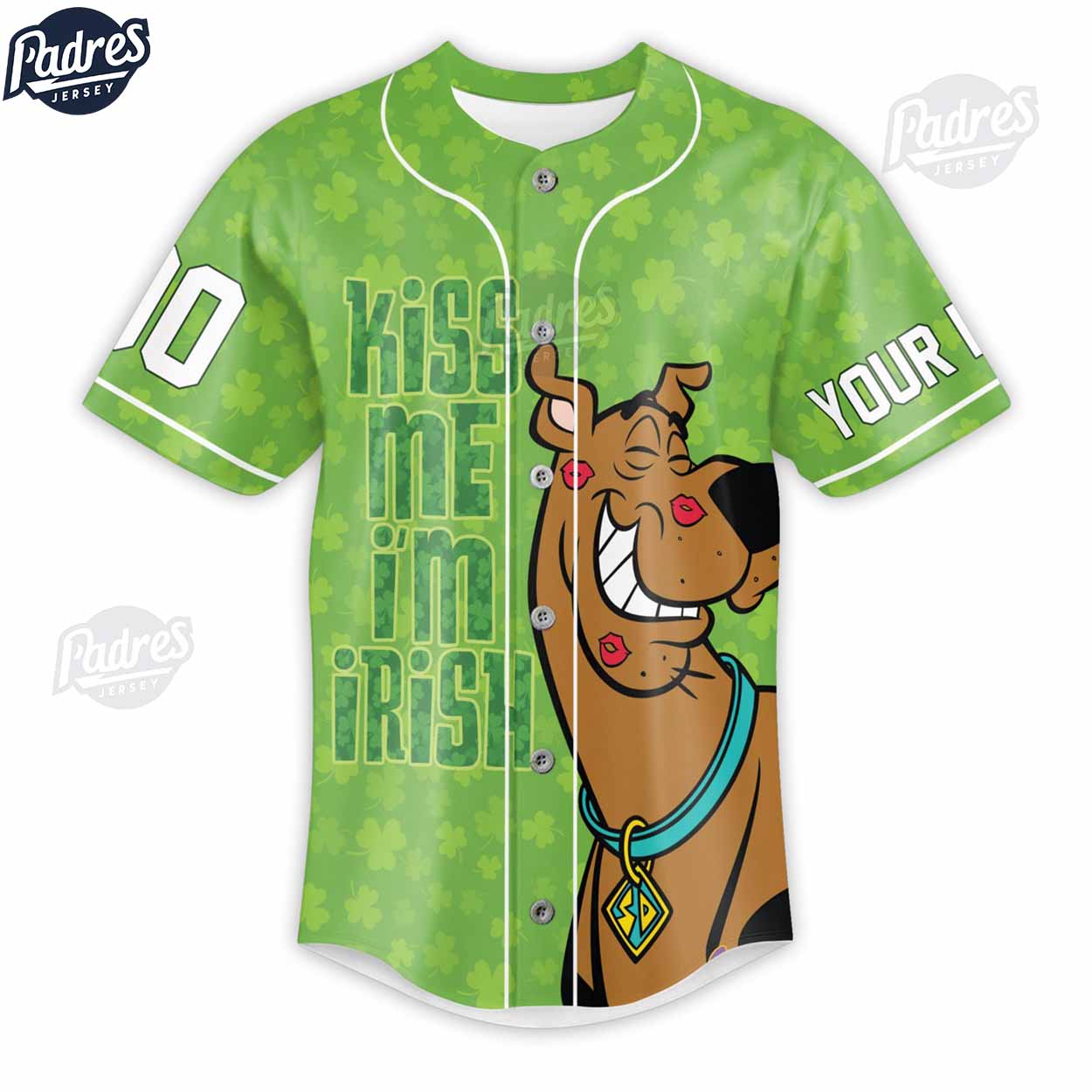 Scooby Doo Kiss Me i'm irish St patrick's Day Custom Baseball Jersey - Padres Jersey Oasis: Elevate Your Baseball Style Game