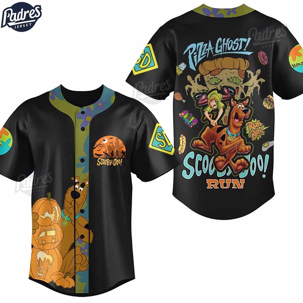Scooby Doo Pizza Ghost Black Baseball Jersey - Padres Jersey Oasis: Elevate Your Baseball Style Game