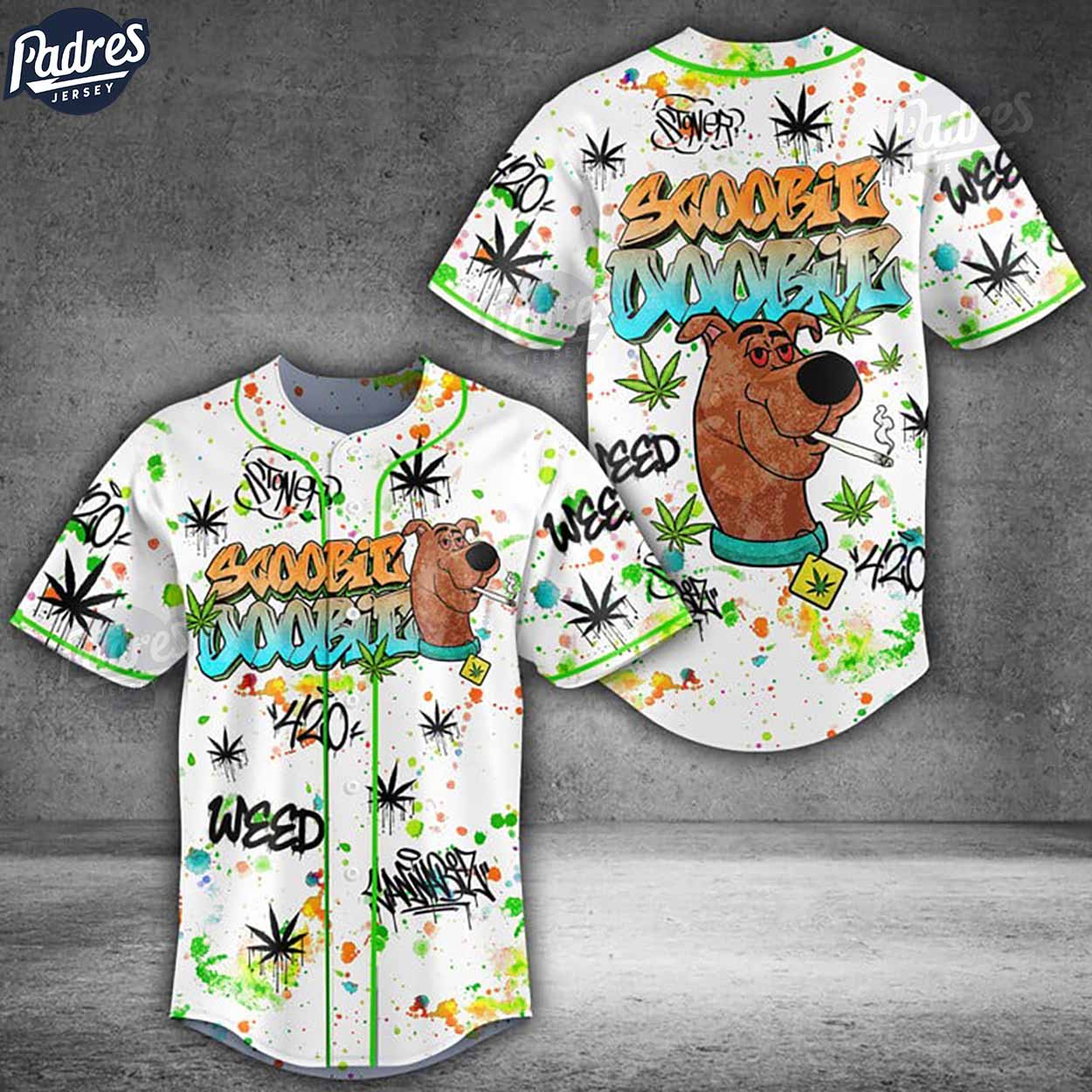 Scooby Doo Weed Pattern Baseball Jersey Style - Padres Jersey Oasis: Elevate Your Baseball Style Game