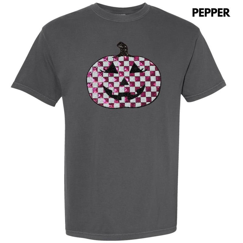 Sequin Checkered Pink Pumpkin Patch Comfort Colors T-Shirt
