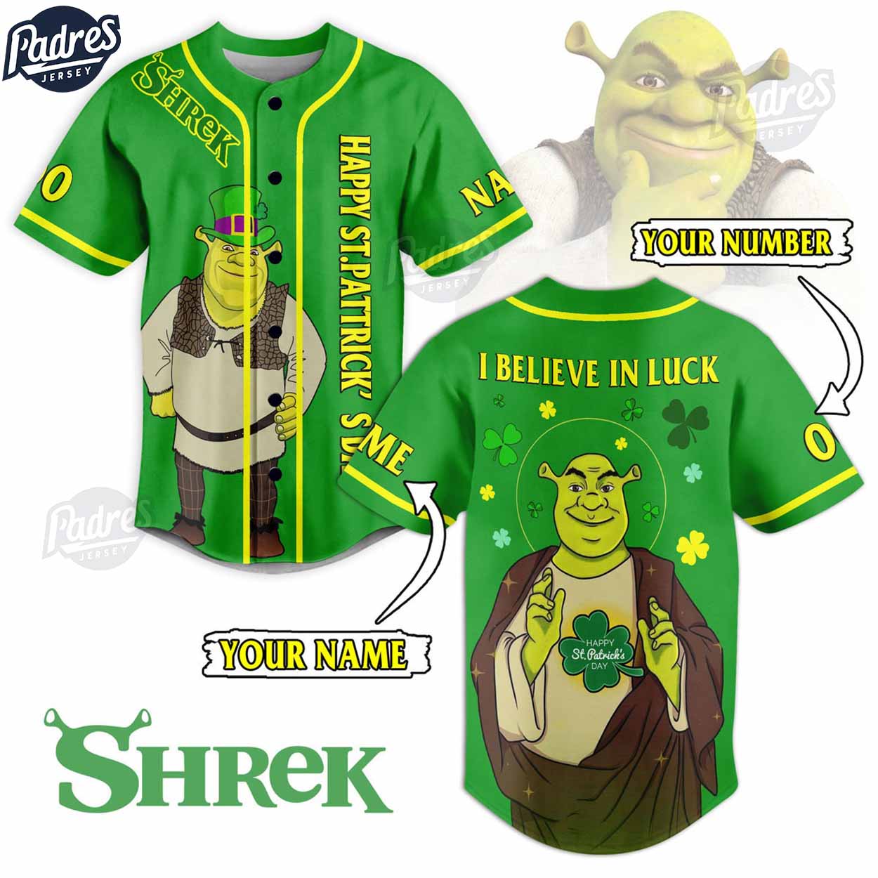 Shrek Happy St.Patrick's Day Custom Baseball Jersey Style - Padres Jersey Oasis: Elevate Your Baseball Style Game