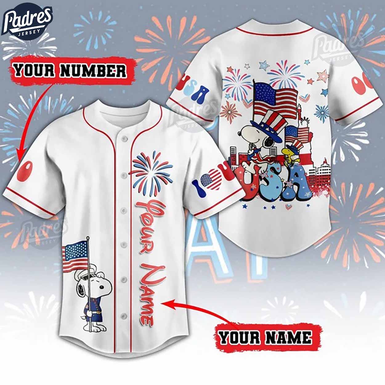 Snoopy 4th Of July Baseball Jersey Style - Padres Jersey Oasis: Elevate Your Baseball Style Game