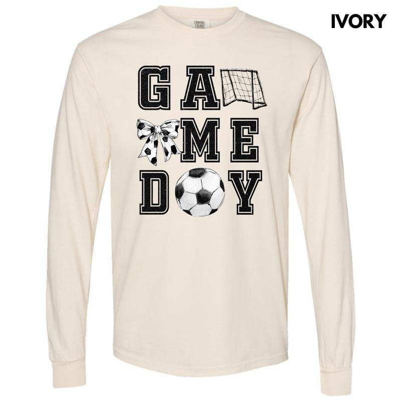 Soccer Game On FAKE Glitter Long Sleeve Comfort Colors T-Shirt 'NLB'