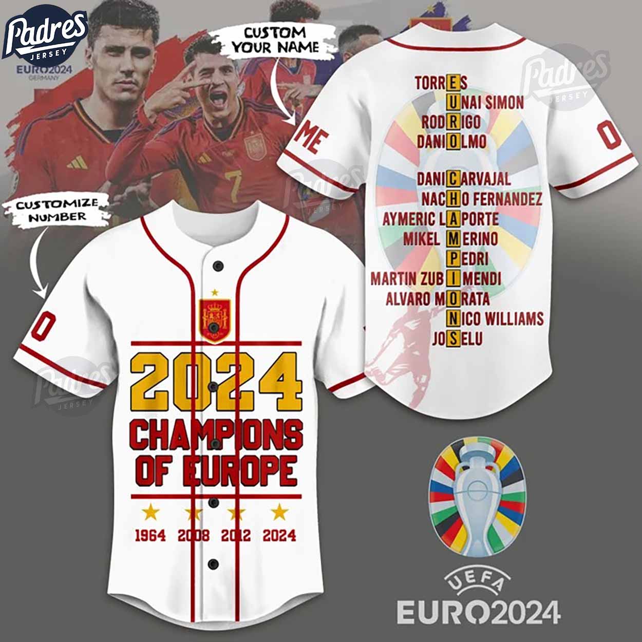 Spain 2024 Champions Of Europe Custom Baseball Jersey - Padres Jersey Oasis: Elevate Your Baseball Style Game