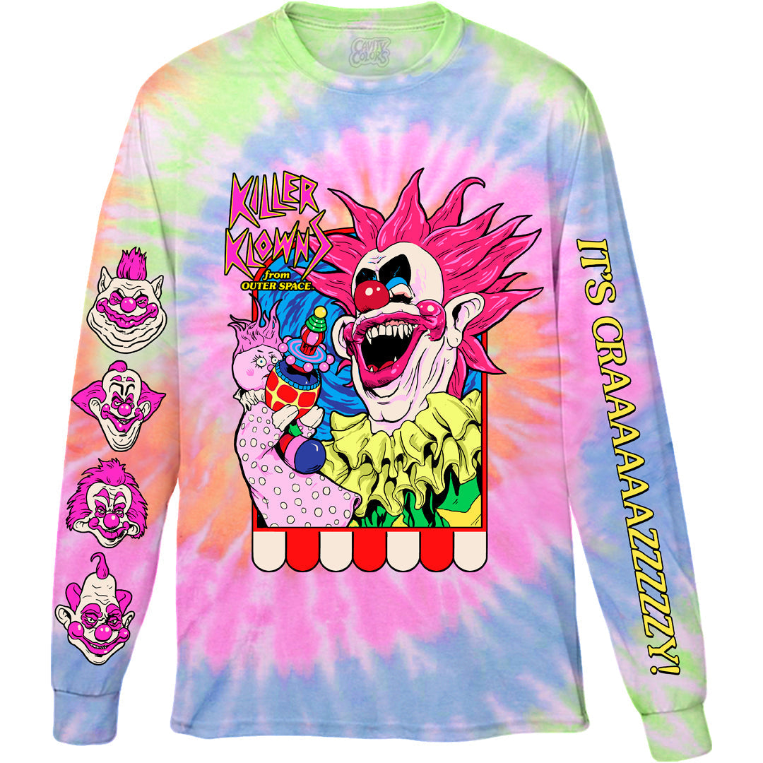 KILLER KLOWNS: SPIKEY'S PUPPET SHOW - TIE-DYE LONG SLEEVE SHIRT (RAINBOW TIE DYE)