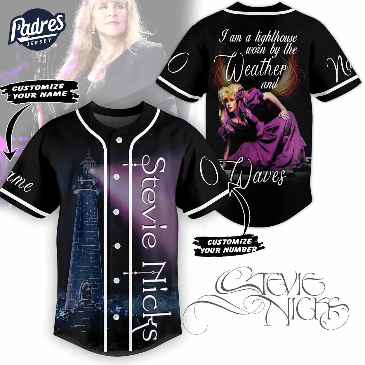 Stevie Nicks The Lighthouse Custom Baseball Jersey - Padres Jersey Oasis: Elevate Your Baseball Style Game