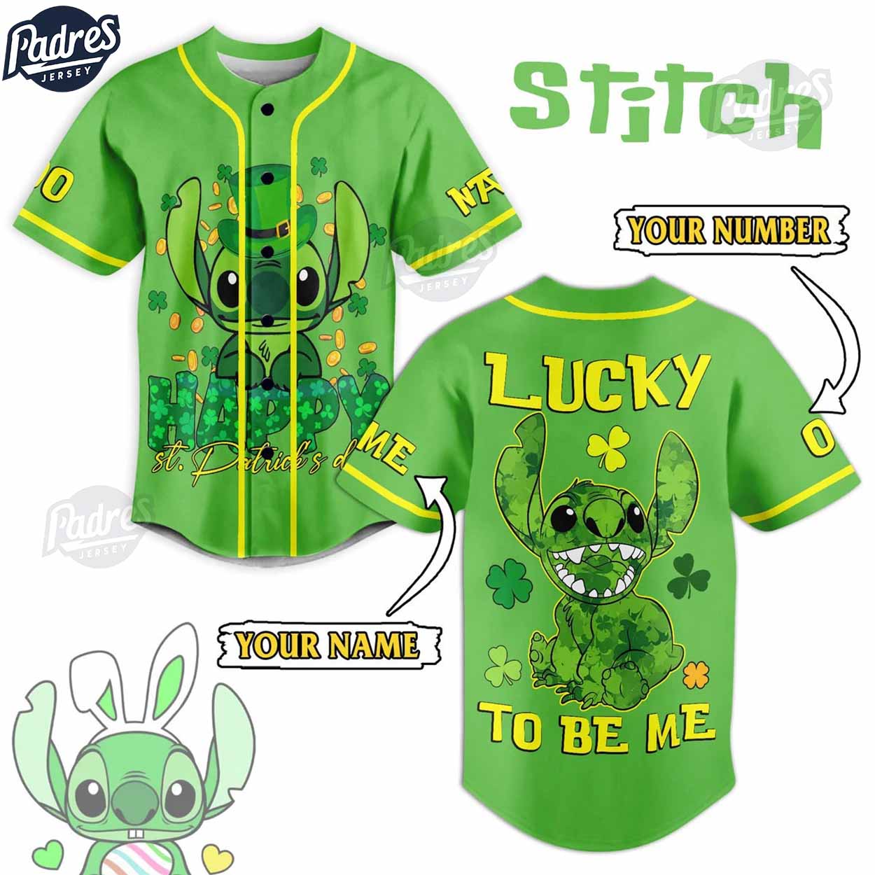 Stitch Lucky To Be Me St.Patrick's Day Custom Baseball Jersey Style - Padres Jersey Oasis: Elevate Your Baseball Style Game