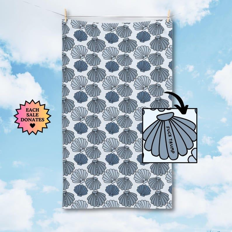 Subtle F*ck Trump Coastal Shell Hand Towel, FDT Political Home Decor, Nautical Kitchen Towel, Liberal Hostess Gift, Ocean Summer Style