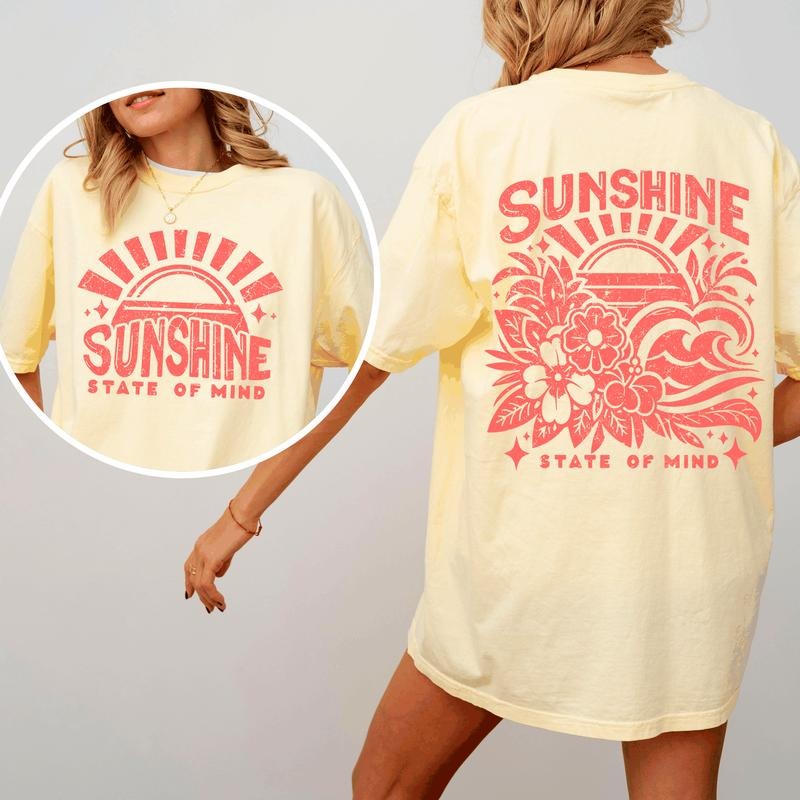 Sunshine State of Mind, Front and Back, Retro Beach, Summer, Comfort Colors T-Shirt, Women's Comfort Colors Tee