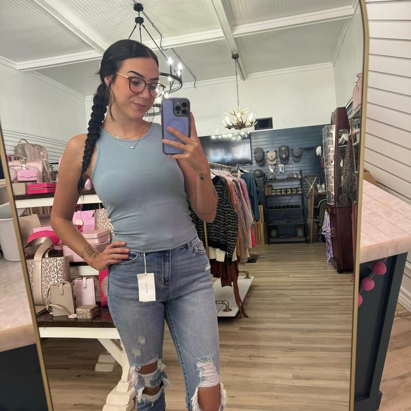 Tank Top With Built In Bra In Blue Grey