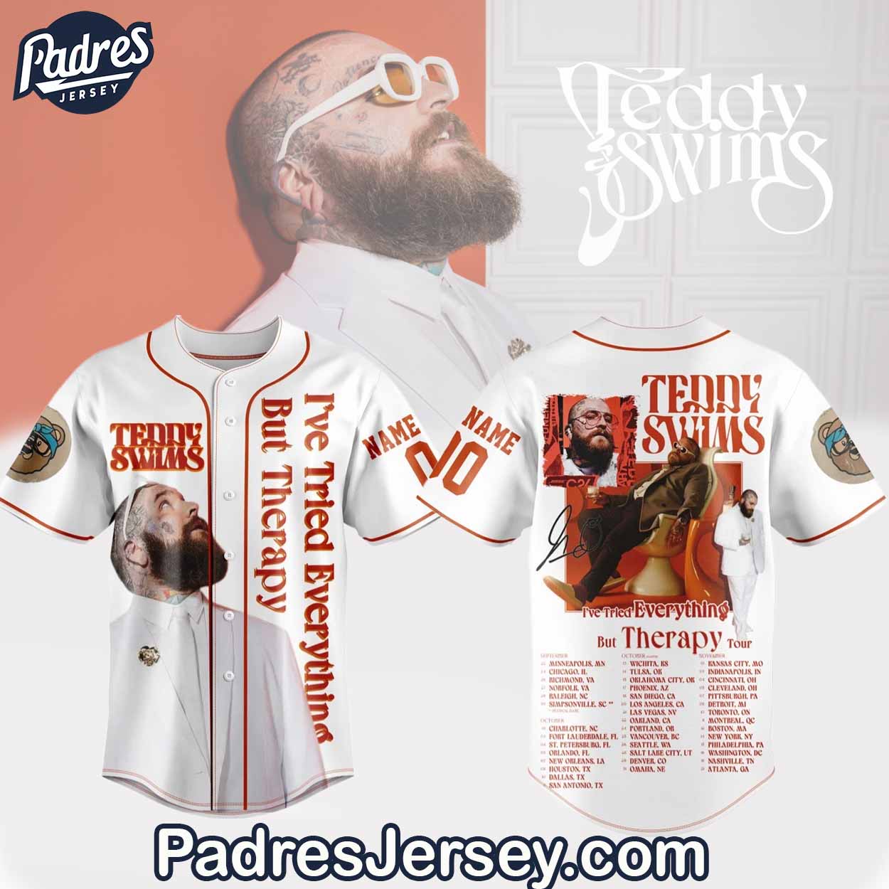 Teddy Swims I've Tried Everything But Therapy Baseball Jersey Outfit - Padres Jersey Oasis: Elevate Your Baseball Style Game