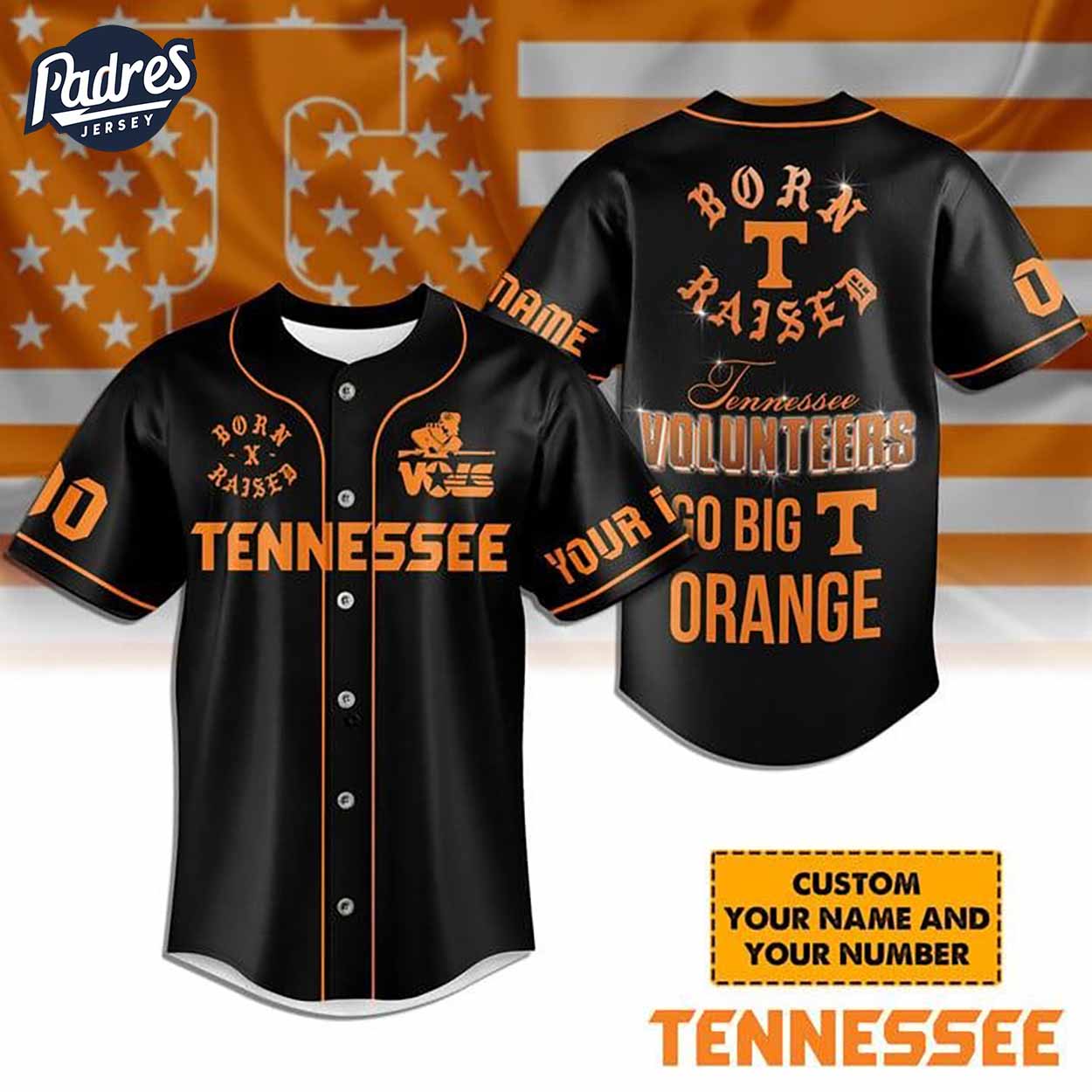 Tennessee Volunteers Born And Raised Black Baseball Jersey - Padres Jersey Oasis: Elevate Your Baseball Style Game
