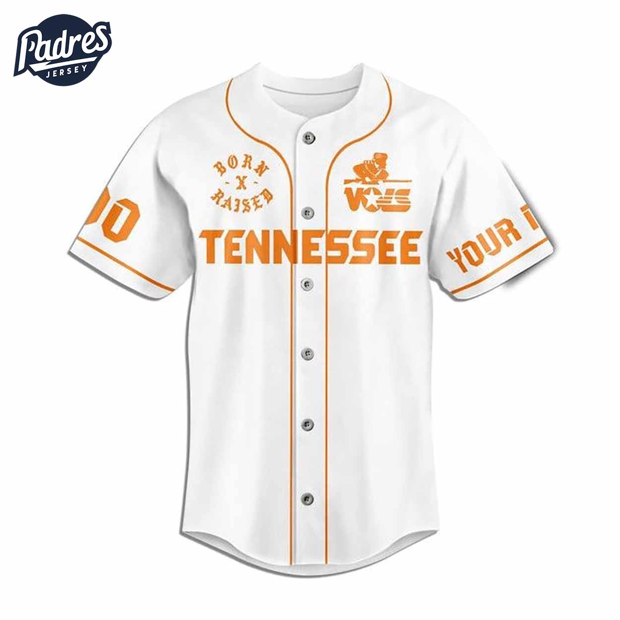 Tennessee Volunteers Born And Raised White Baseball Jersey - Padres Jersey Oasis: Elevate Your Baseball Style Game
