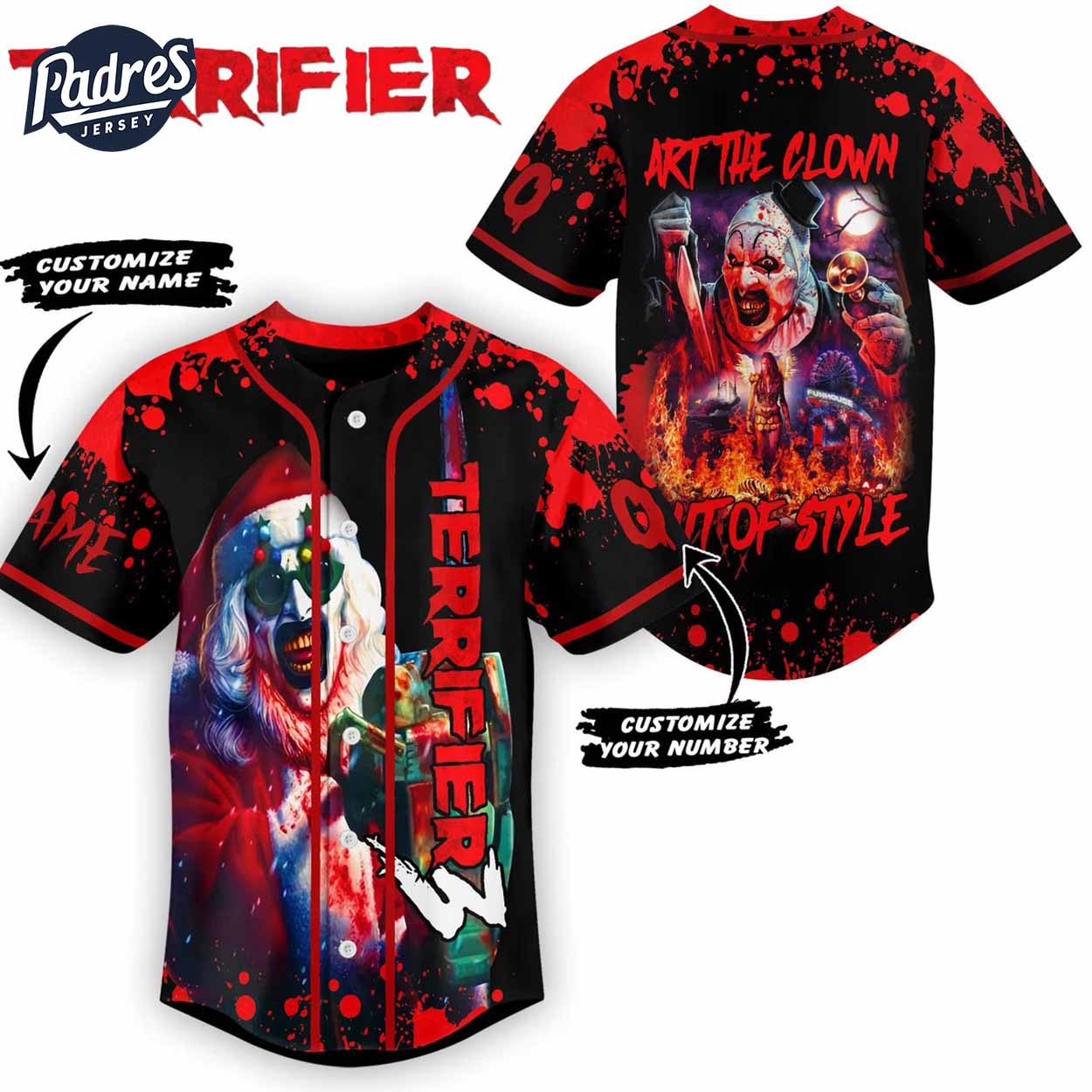 Terrifier 3 Art The Clown Christmas Baseball Jersey - Padres Jersey Oasis: Elevate Your Baseball Style Game