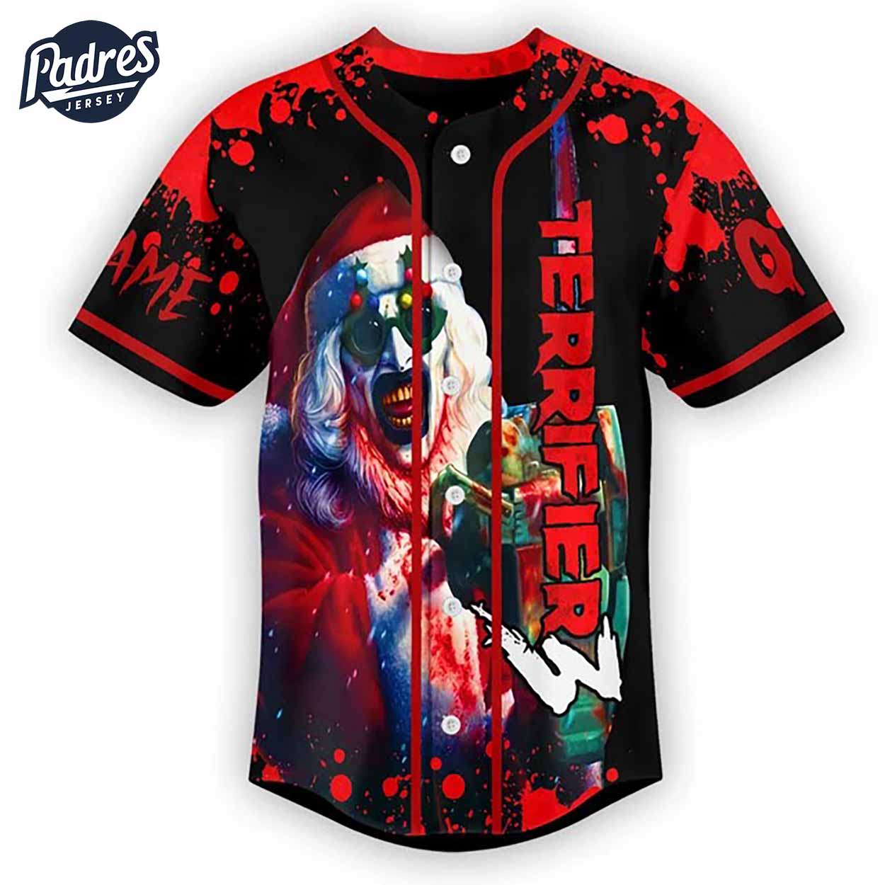 Terrifier 3 Art The Clown Christmas Baseball Jersey - Padres Jersey Oasis: Elevate Your Baseball Style Game
