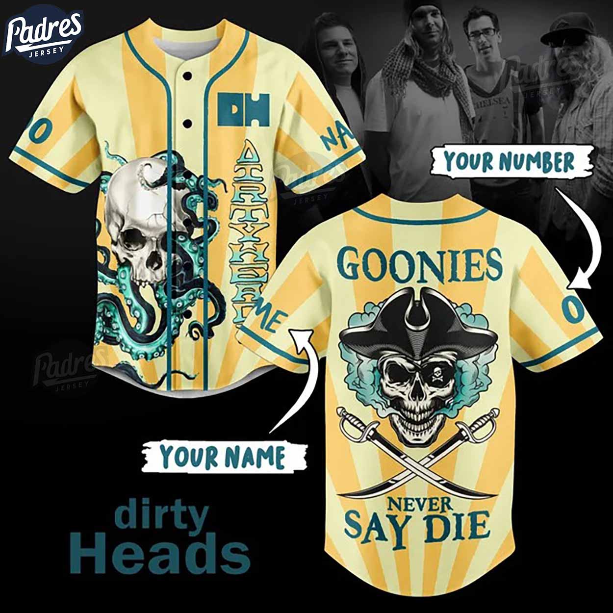 The Dirty Heads Goonies Never Say Die Custom Baseball Jersey - Padres Jersey Oasis: Elevate Your Baseball Style Game