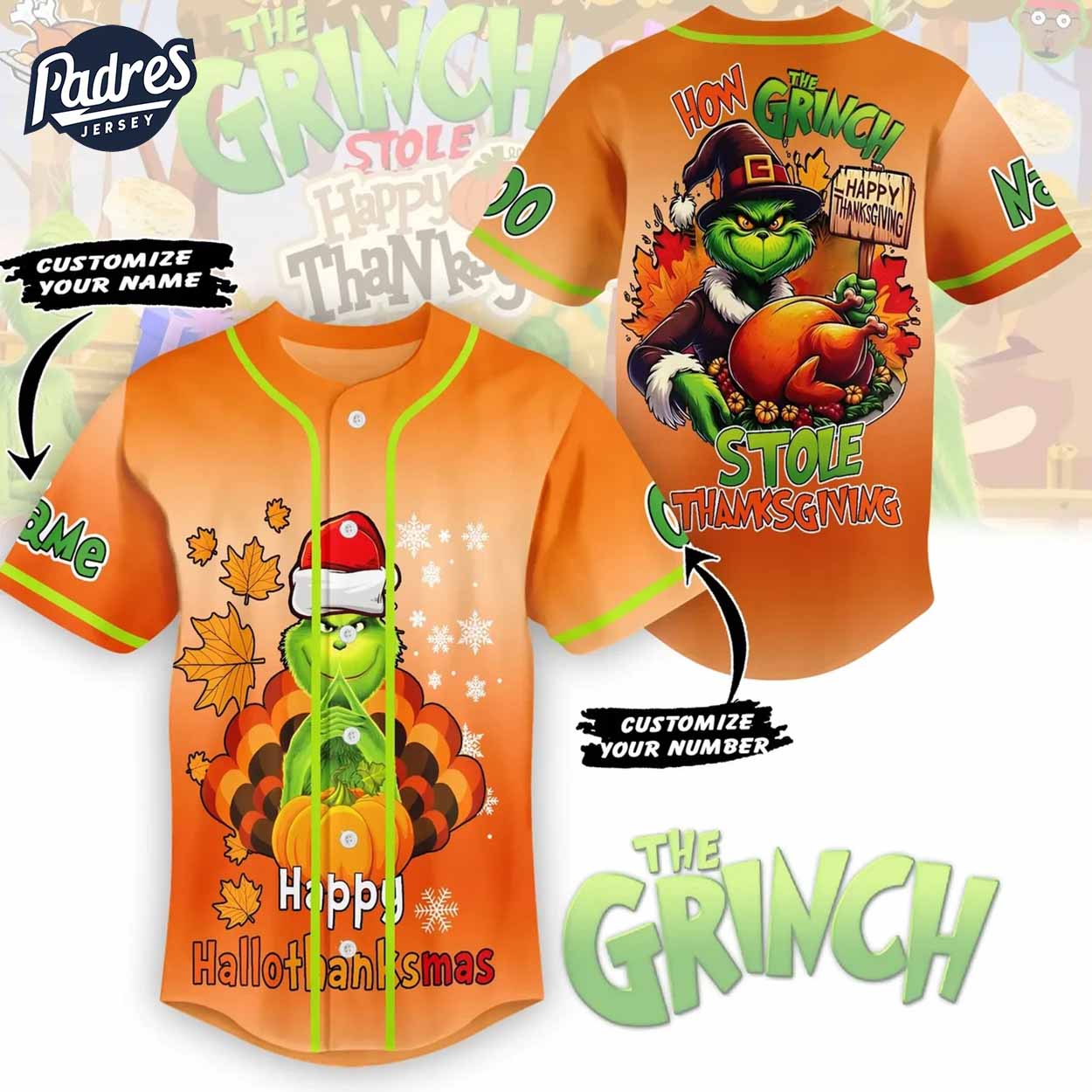 The Grinch Thanksgiving Custom Baseball Jersey - Padres Jersey Oasis: Elevate Your Baseball Style Game