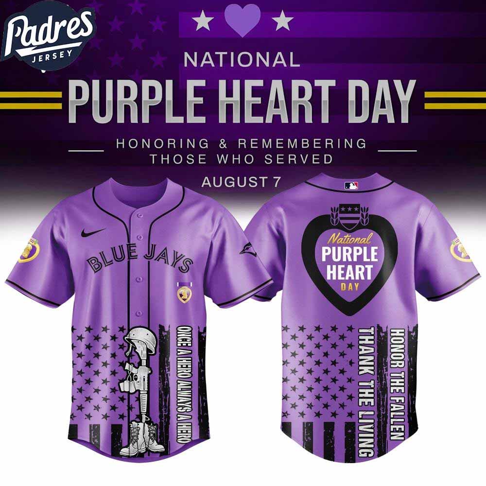 Toronto Blue Jays MLB X Purple Heart Day Personalized Baseball Jersey - Padres Jersey Oasis: Elevate Your Baseball Style Game