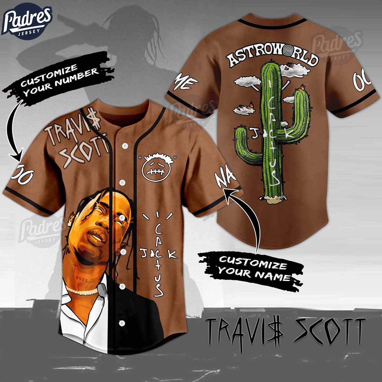 Travis Scott Astroworld Cactus Custom Baseball Jersey - Padres Jersey Oasis: Elevate Your Baseball Style Game