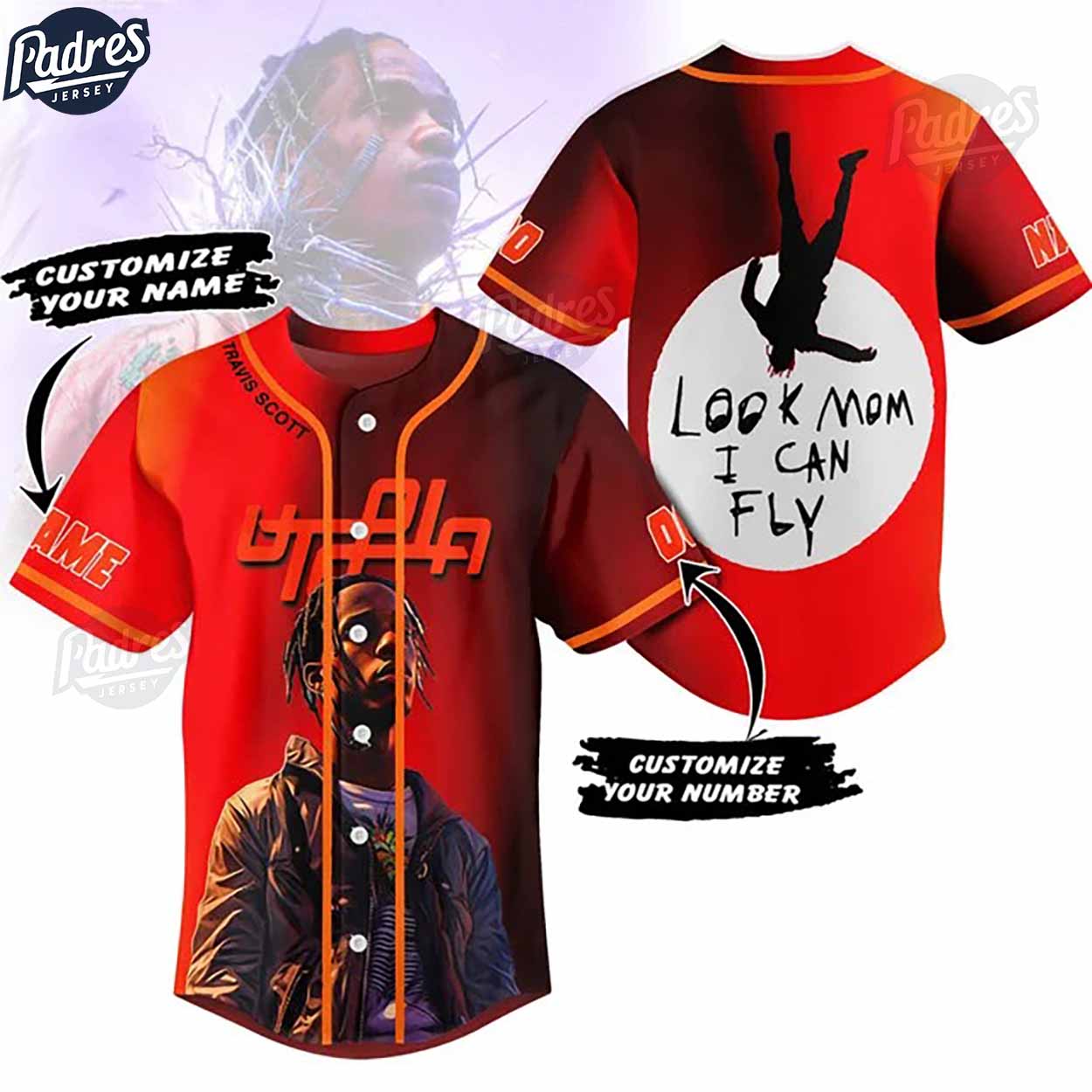 Travis Scott Look Mom I Can Fly Custom Baseball Jersey - Padres Jersey Oasis: Elevate Your Baseball Style Game