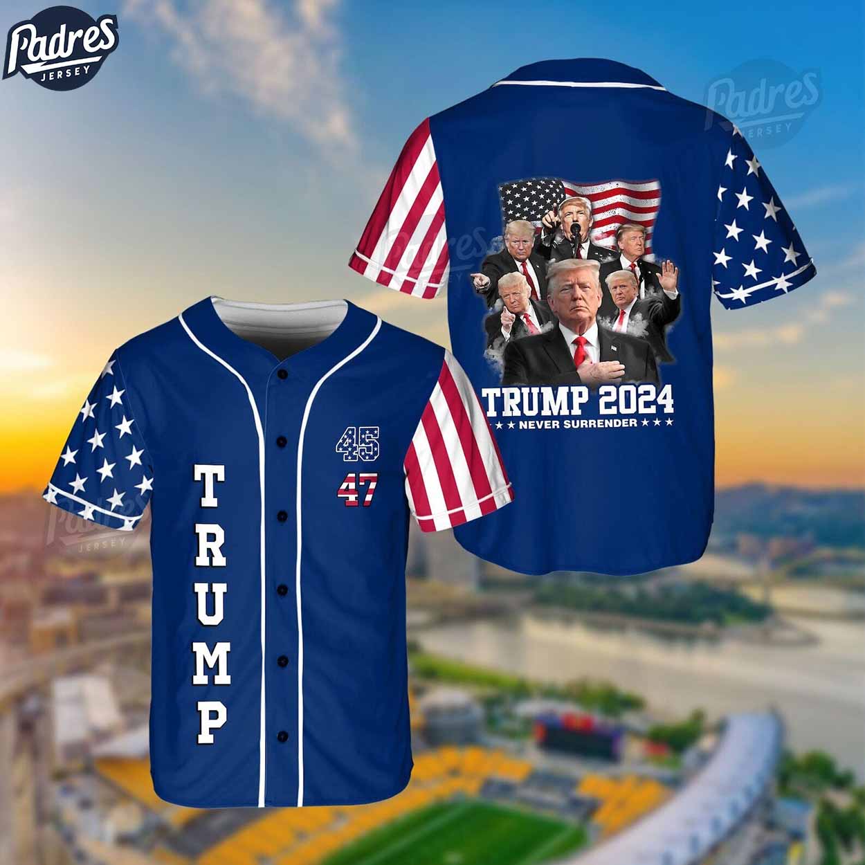 Trump 45 47 2024 President Donald Trump Baseball Jersey - Padres Jersey Oasis: Elevate Your Baseball Style Game