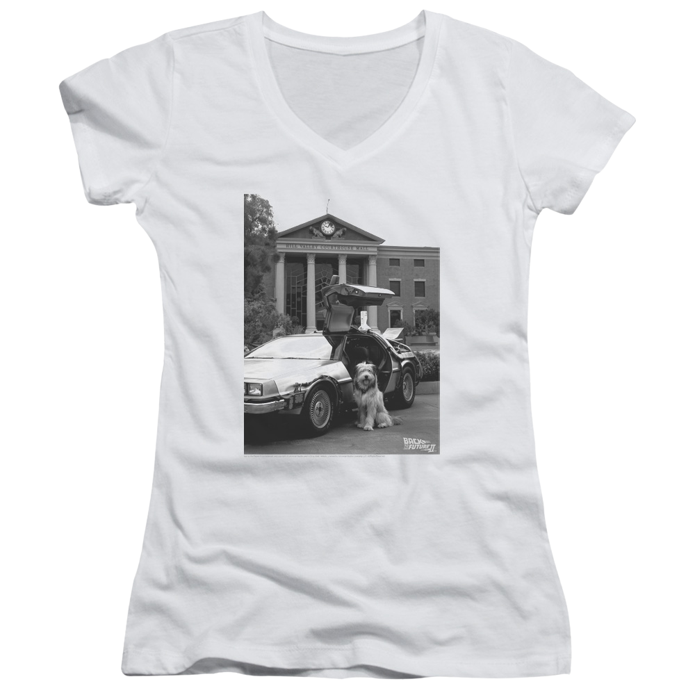 Back to the Future Trilogy Einstein - Juniors V-Neck T-Shirt