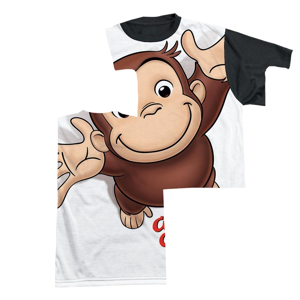 Curious George Hands In The Air - Men's Black Back T-Shirt