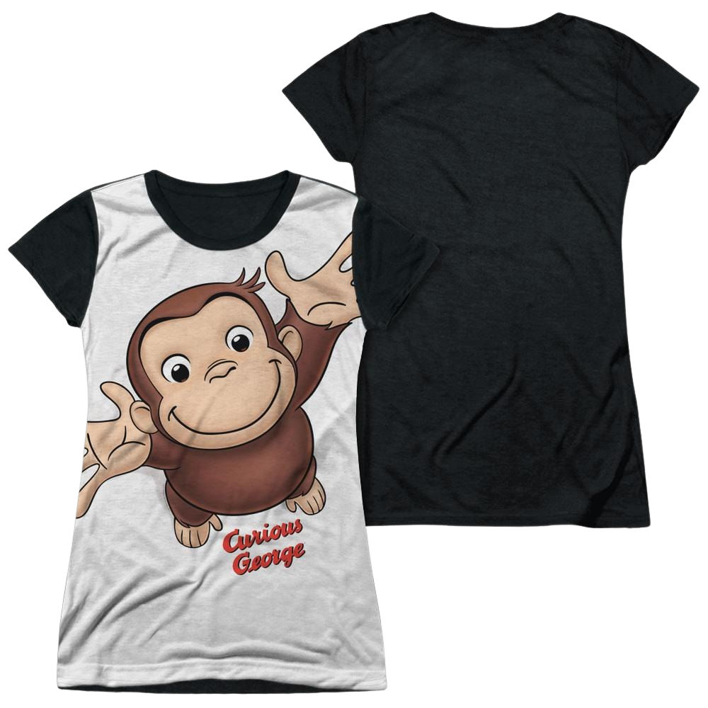 Curious George Hands In The Air - Juniors Black Back T-Shirt