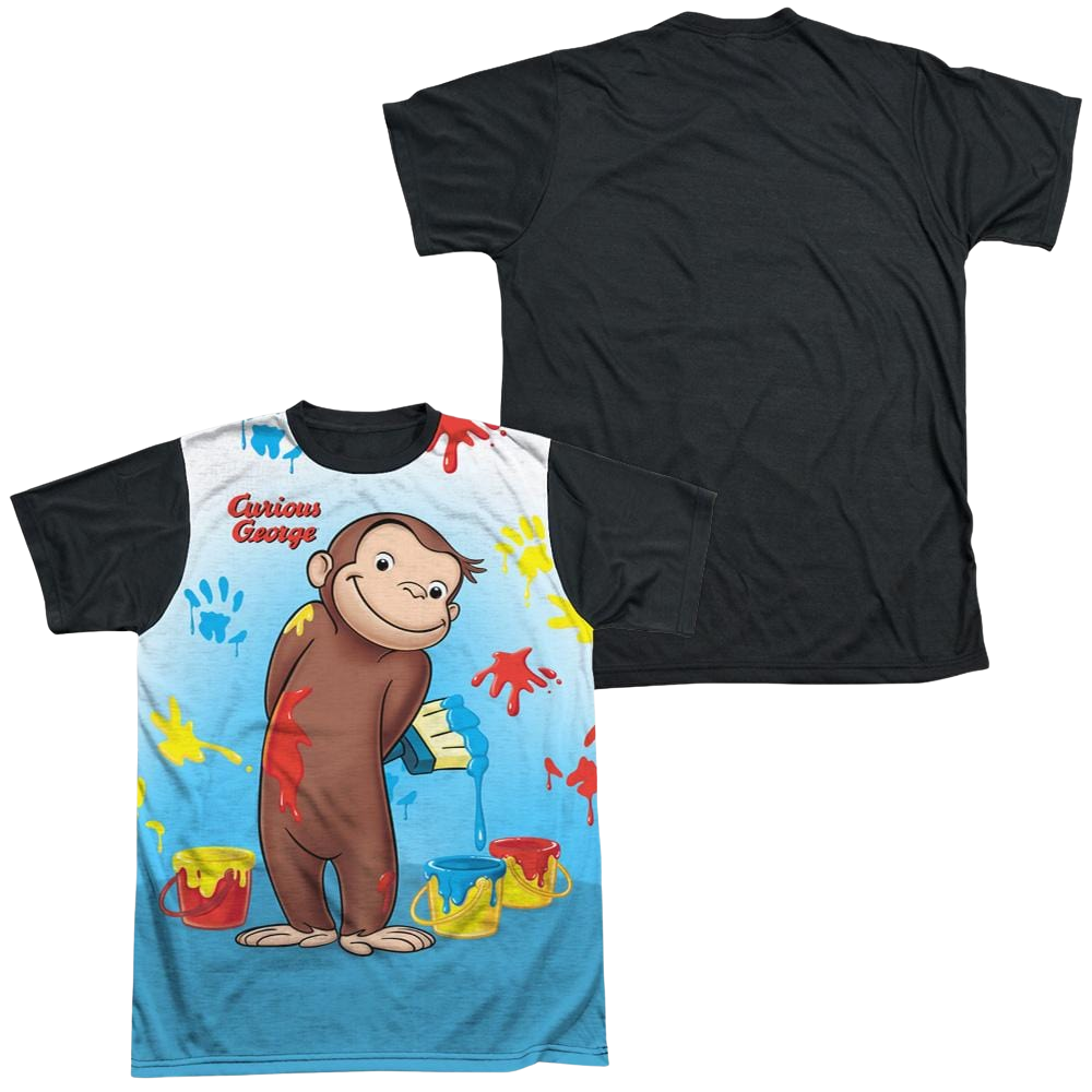 Curious George Paint All Over - Men's Black Back T-Shirt