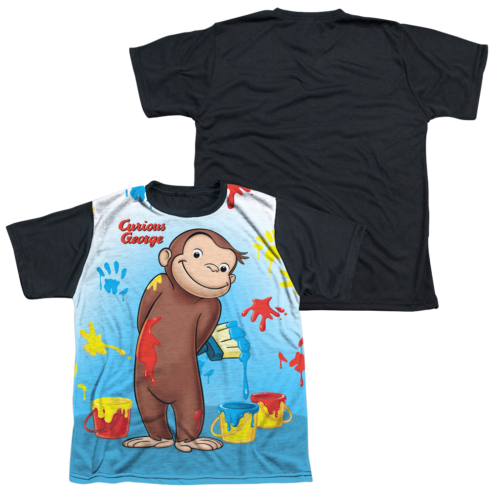 Curious George Paint All Over - Youth Black Back T-Shirt