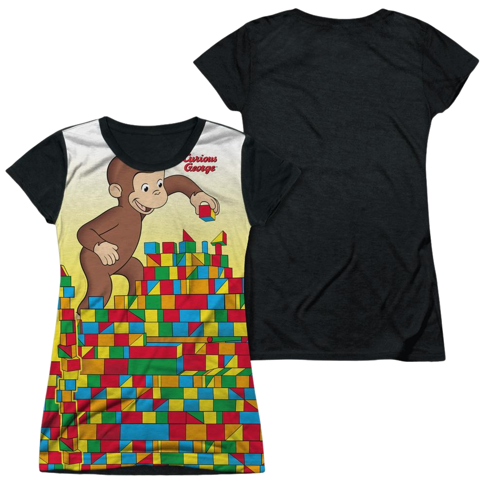 Curious George Building Blocks - Juniors Black Back T-Shirt