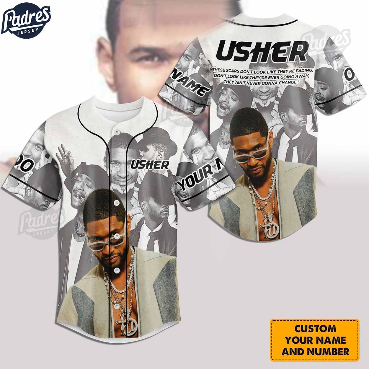 Usher Battle Scars Custom Baseball Jersey Style - Padres Jersey Oasis: Elevate Your Baseball Style Game