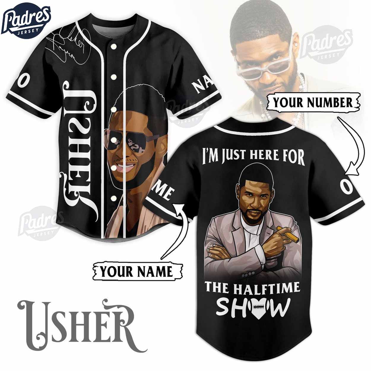 Usher Custom Black Baseball Jersey Style - Padres Jersey Oasis: Elevate Your Baseball Style Game