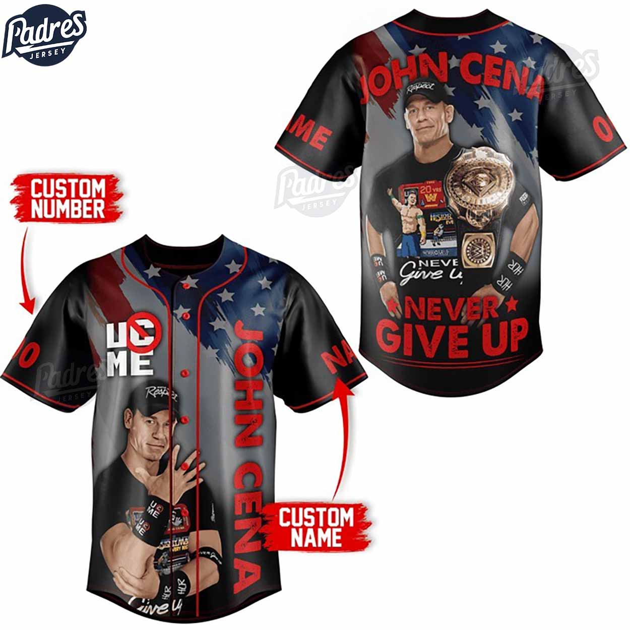 WWE Never Give Up John Cena Baseball Jersey - Padres Jersey Oasis: Elevate Your Baseball Style Game