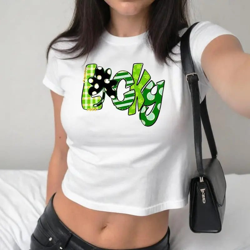 Watercolor St Patrick's Day Baby Tee,St. Patricks Day Lucky,Irish Leopard Baby Tee,Kiss Me St Patrick's , Y2K 2000's Style