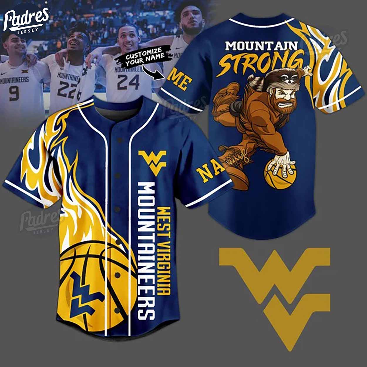 West Virginia Mountaineers Basketball Team Custom Baseball Jersey - Padres Jersey Oasis: Elevate Your Baseball Style Game