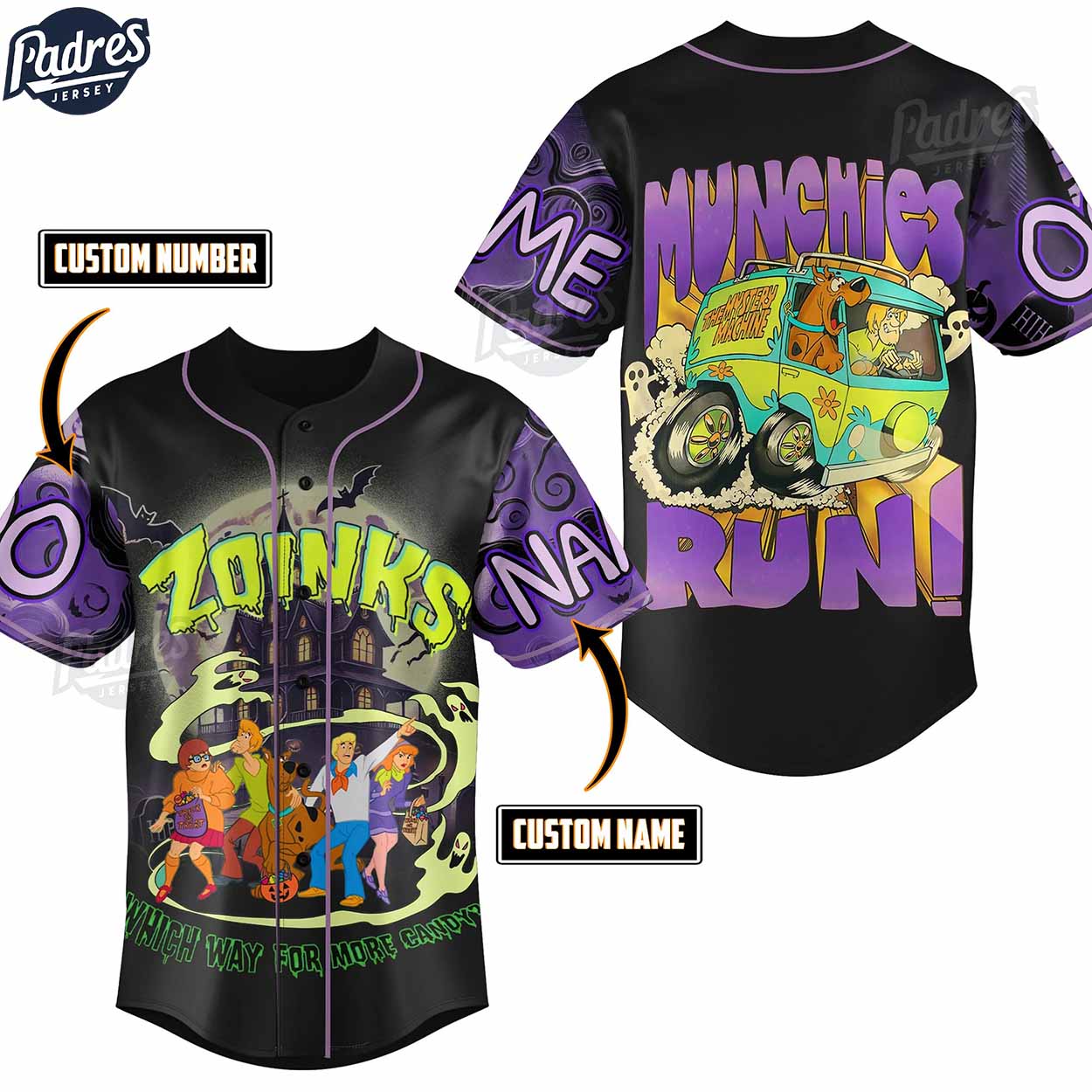 Which Way For More Candy Halloween Scooby-Doo Custom Baseball Jersey - Padres Jersey Oasis: Elevate Your Baseball Style Game