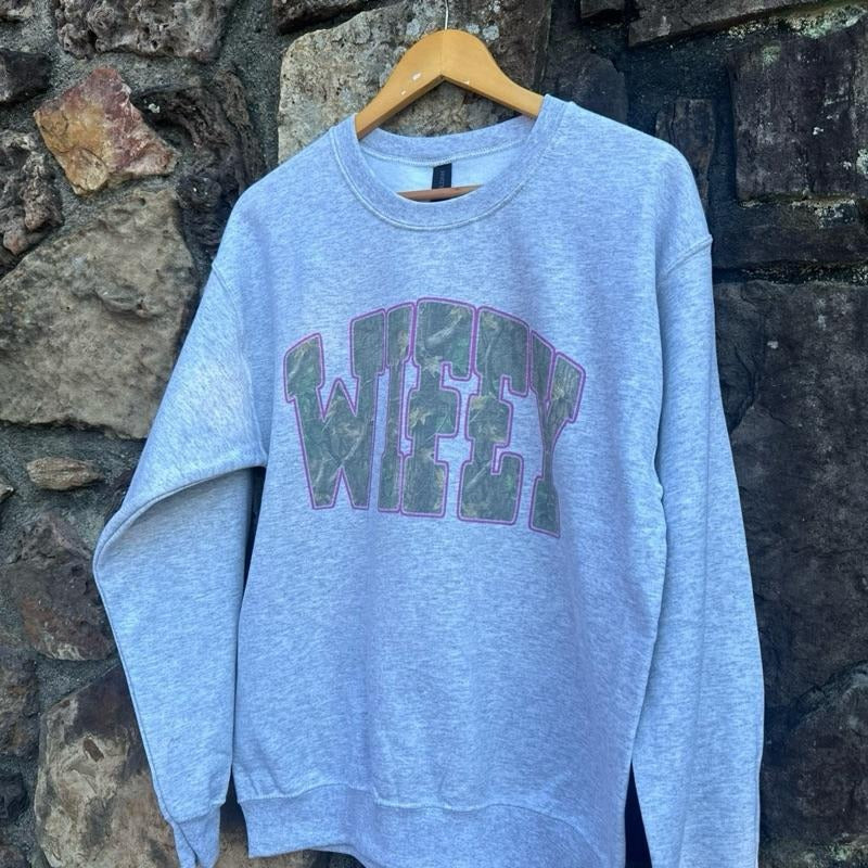 Wifey Pink Camo Oversized Print Crewneck Sweatshirt
