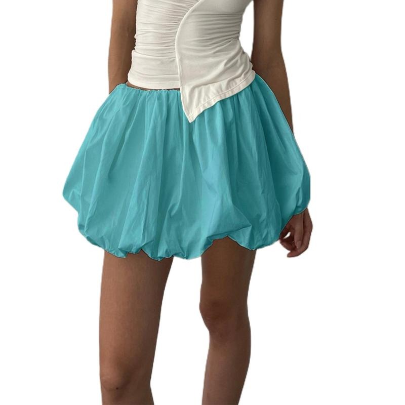 Women's Mini Lantern Skirt Casual Loose Fitting Elastic Waist Solid Color Short Puffball Skirt for Summer Lady Womenswear Bottom Underwear