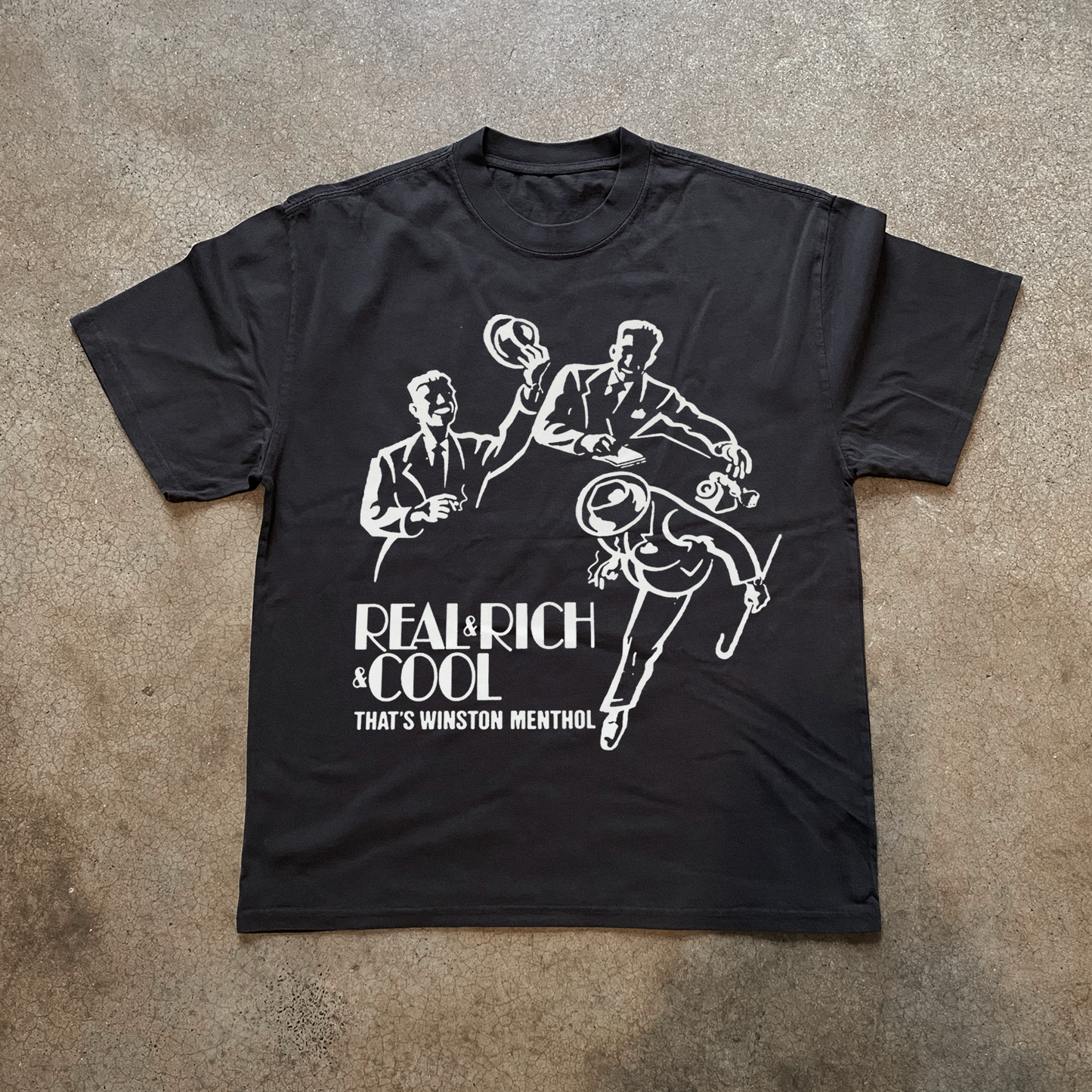 WINSTON MENTHOL 'REAL & RICH & COOL' HEAVY BLACK TEE