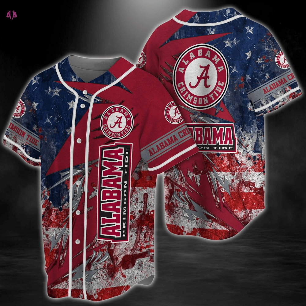 Alabama Crimson Tide NCAA Baseball Jersey Shirt – Patriotic US Flag Design - Aopprinter