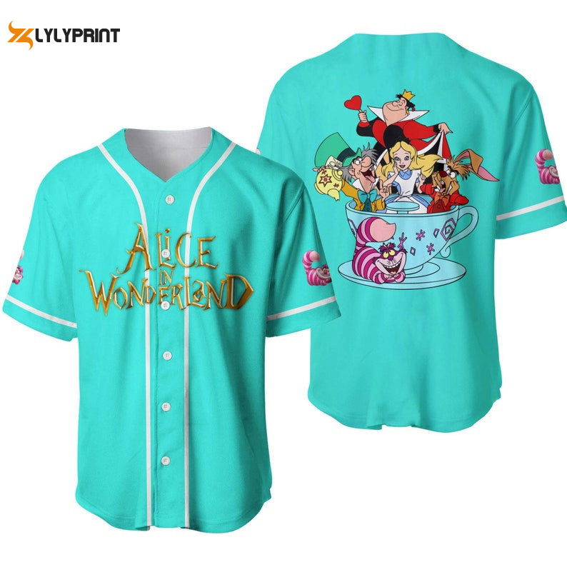 Alice In Wonderland All Over Print Baseball Jersey - Turquoise - lylyprint.com
