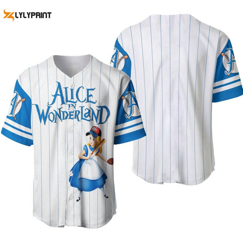 Alice In Wonderland All Over Print Pinstripe Baseball Jersey - lylyprint.com