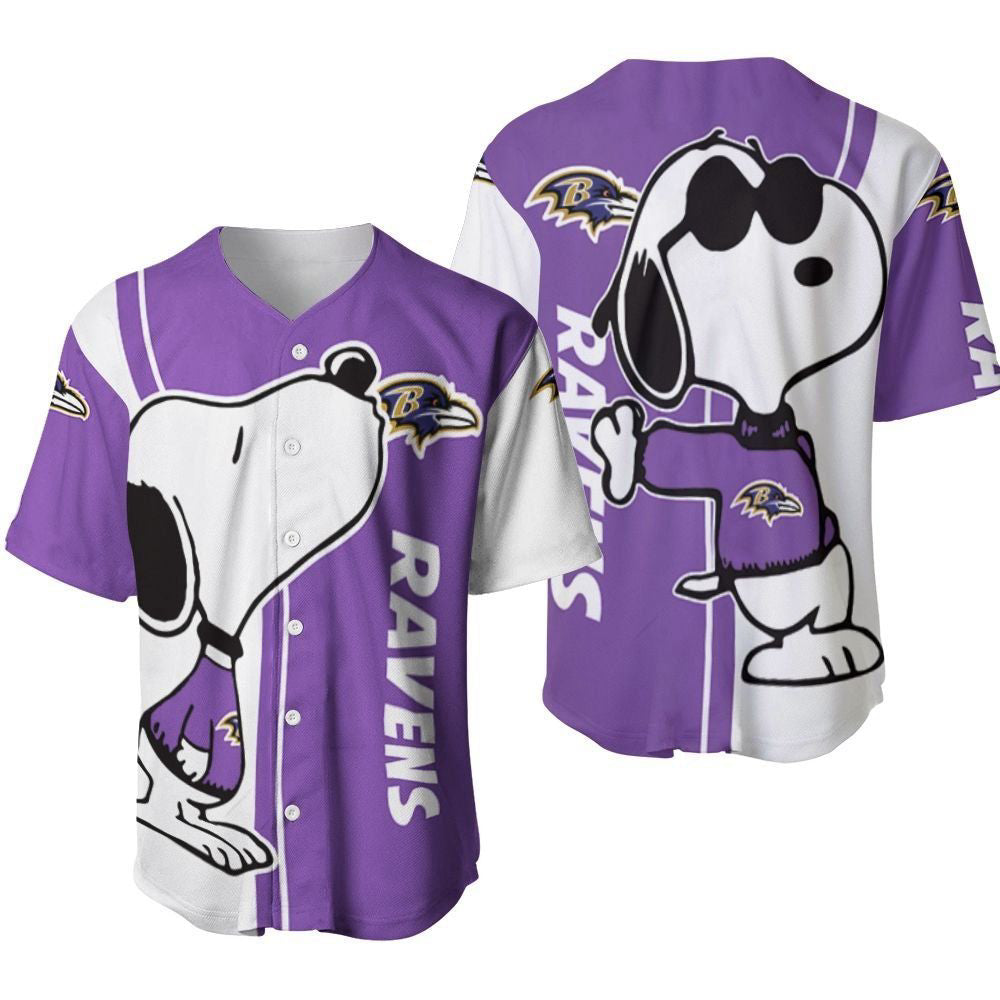Baltimore Ravens Snoopy Lover Printed Baseball Jersey Gift for Men Dad - Gift for Women Men - Bafud