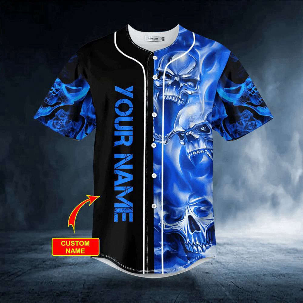 Blue Soul Eater Ghost Skull Custom Baseball Jersey For Men Women, Men's Baseball Jersey For Men Women - lylyprint.com