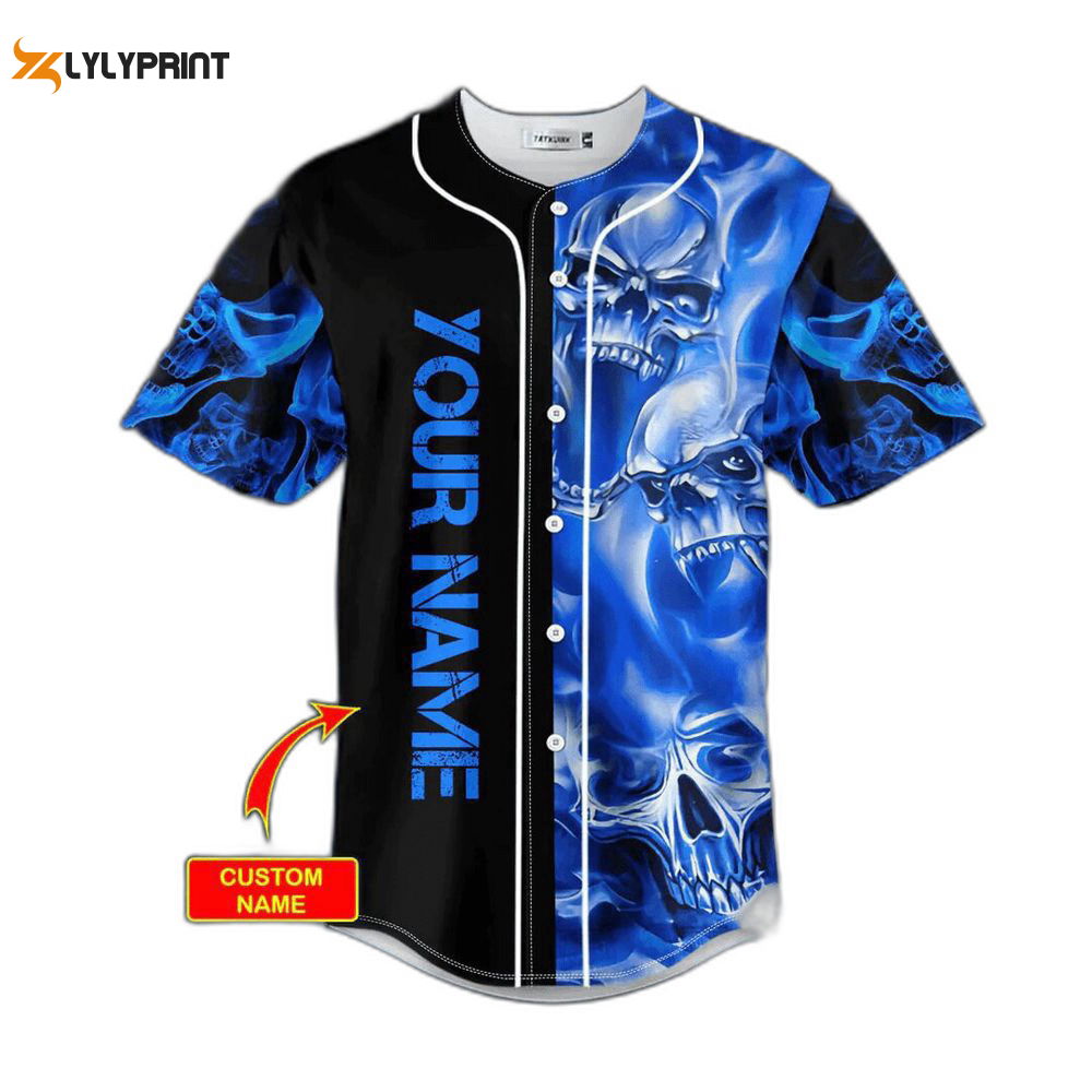 Blue Soul Eater Ghost Skull Custom Baseball Jersey For Men Women, Men's Baseball Jersey For Men Women - lylyprint.com
